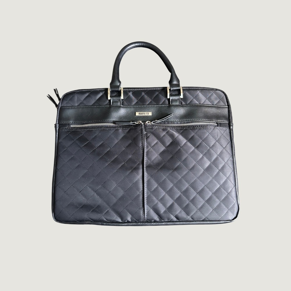 Roots 73 Black Quilted Laptop Briefcase Bag 15.6 Inch Business Travel Carrier